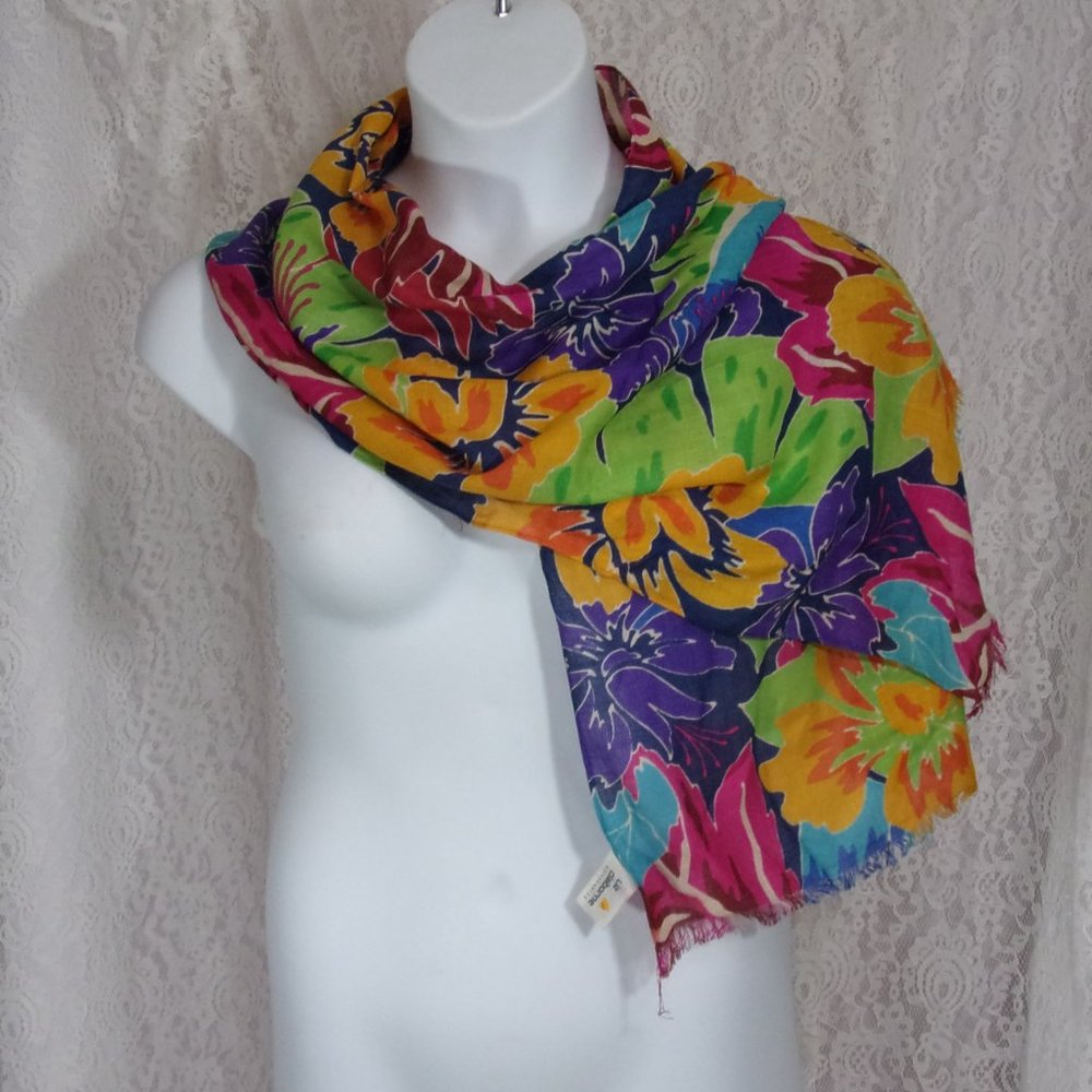 Liz Claiborne Oversized Scarf/wrap/cover-up Tropical Design NWOT